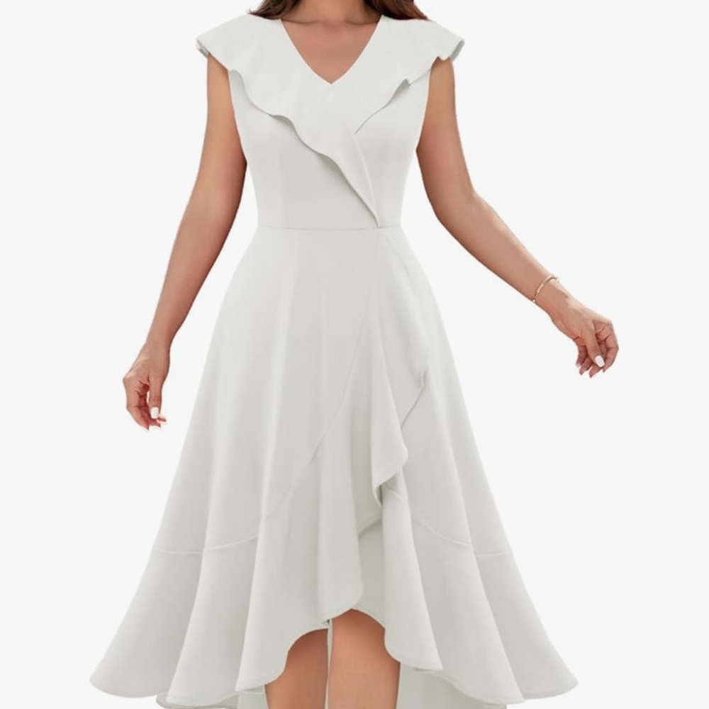 Elegant White Ruffle Dress, size XL